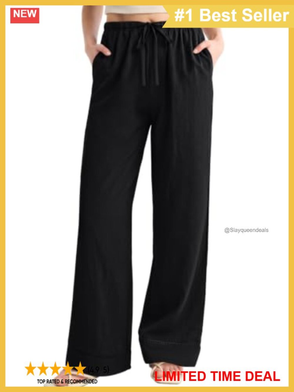 Wide Leg Palazzo Pants Rayon Nylon Drawstring Elastic Waist Pockets